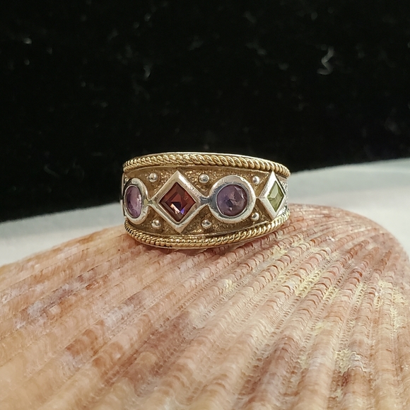 Sterling Silver/14K Ring with Garnet, Amethyst, and Peridot 6.75 Vintage - Picture 5 of 16